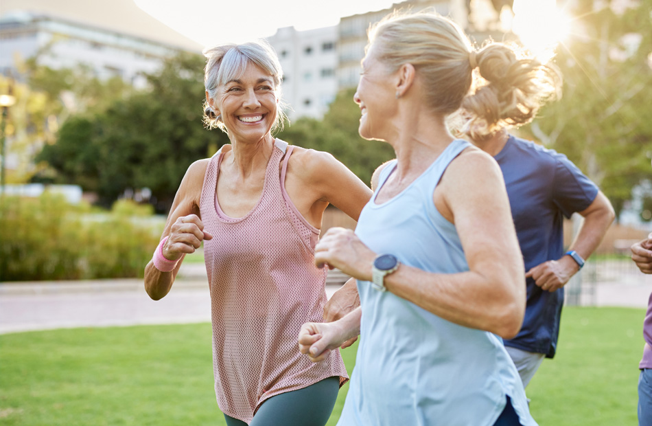 Group running together on outdoor path