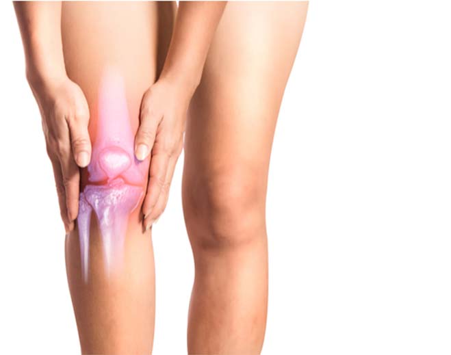 Person holding knee with highlighted joint pain